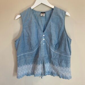 Columbia XCO V Neck Tank Top Embroidered XL Vintage Blue Buttons